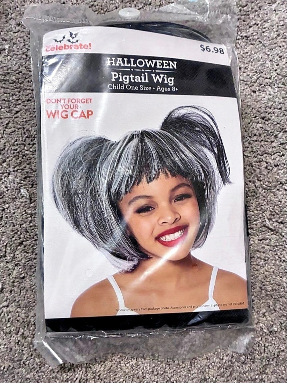 Celebrate! Halloween Pigtail Wig! Black & White NWT